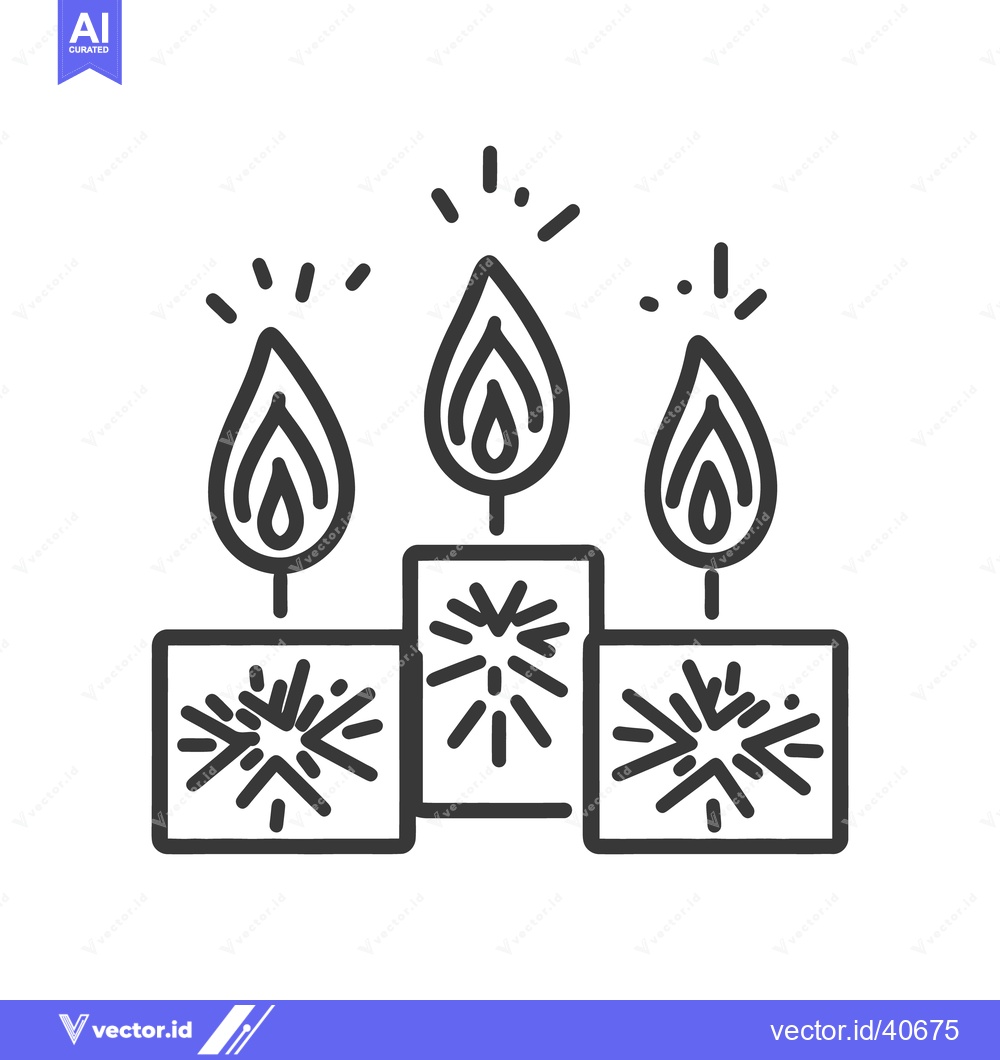 Premium Vector dari Three lighted candles with festive block style festive designs