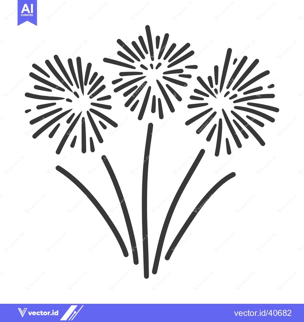 Premium Vector dari Three stylized fireworks exploding in a linear black and white design