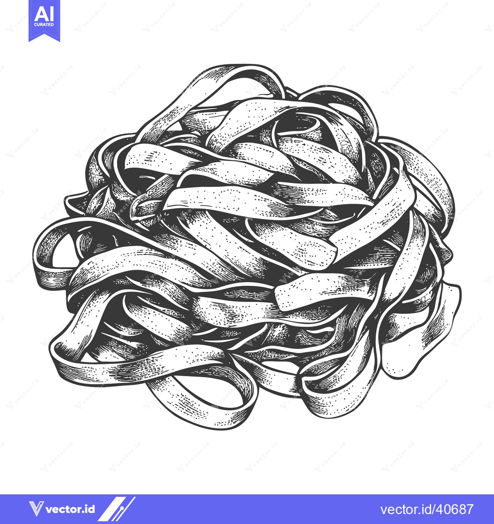 Premium Vector of A tangled pile of pappardelle pasta rests on a white background