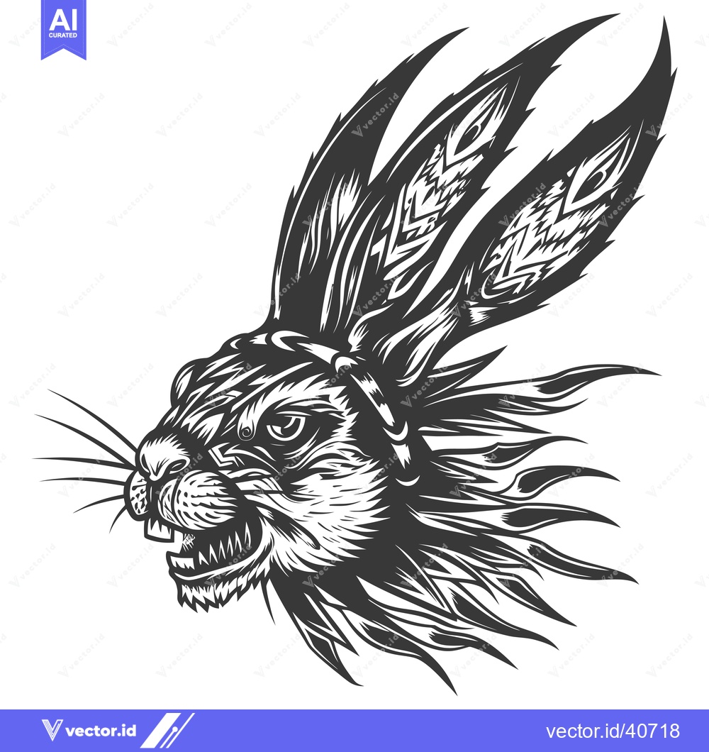 Premium Vector dari Fierce Black and White Rabbit with Tribal Design