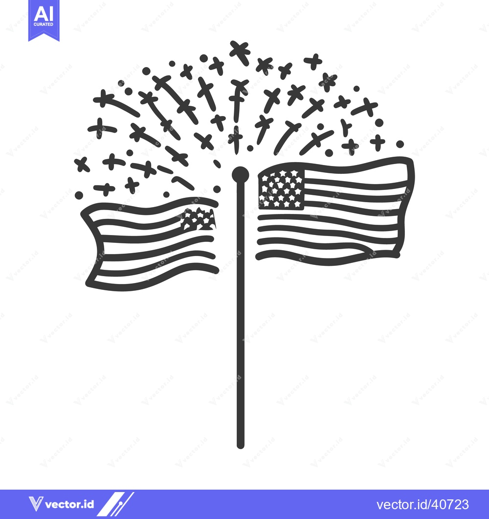 Premium Vector of Two waving flags and fireworks are celebrating an event
