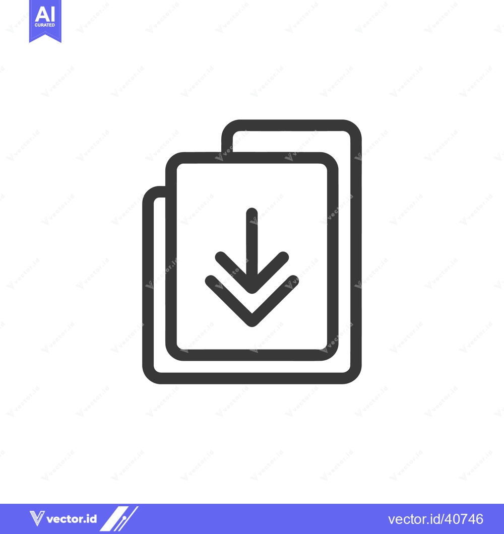 Premium Vector dari Download Icon: Two Documents with Arrow, Simple Line Art Style