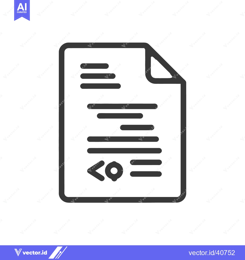 Premium Vector dari Minimalist Document Icon with Code Snippet, Dark Gray on White Backgro