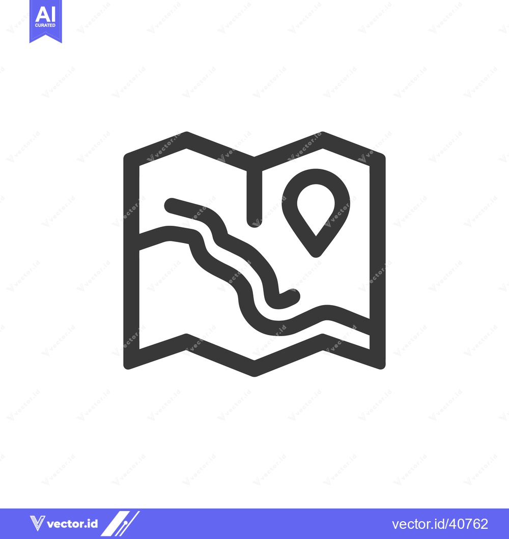 Premium Vector of Minimalist Map Icon with Location Pin and River Route, Dark Gray on Wh