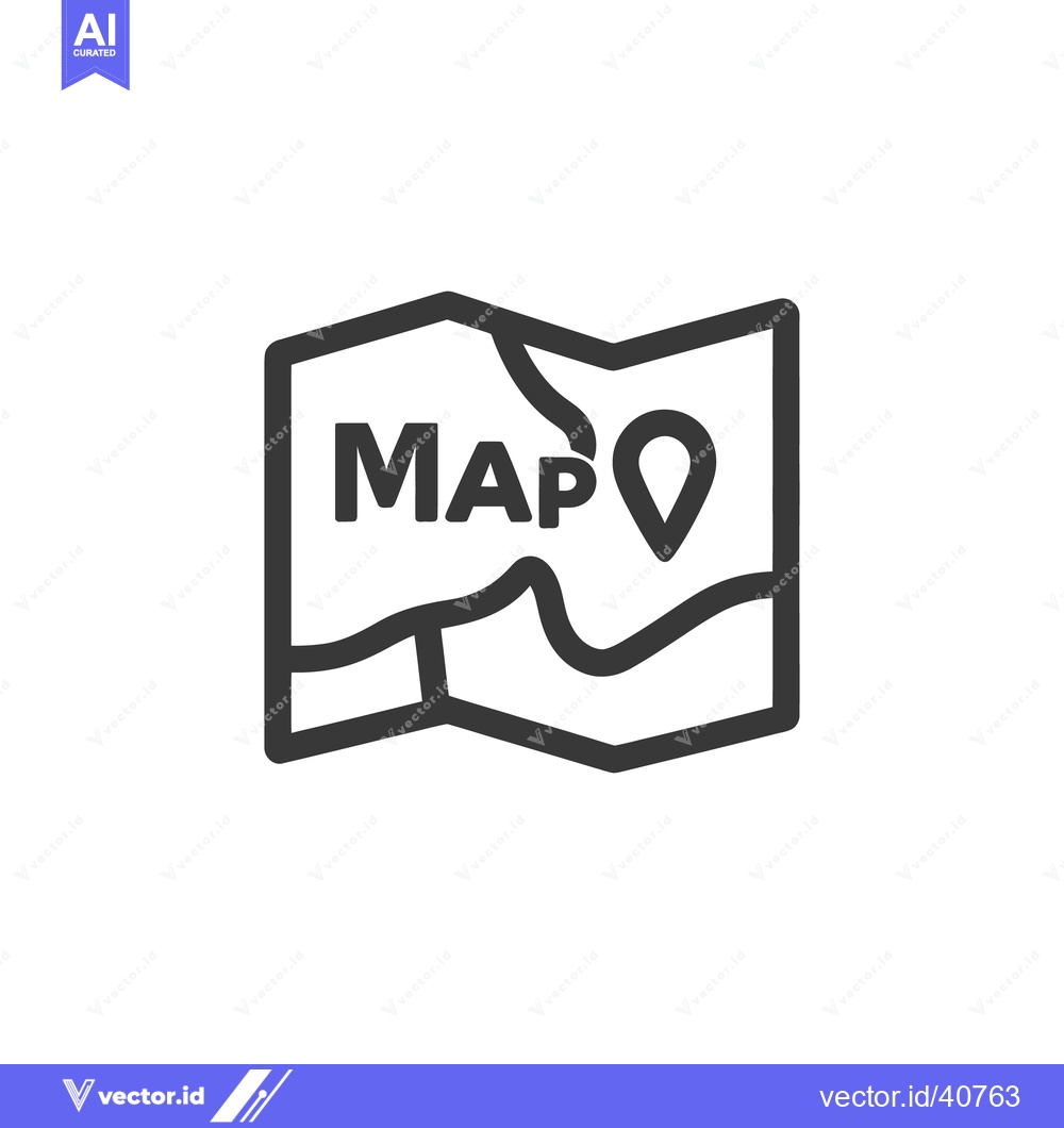 Premium Vector dari Folded Map Icon with Location Pin, Navigation Symbol, Minimalist Desig