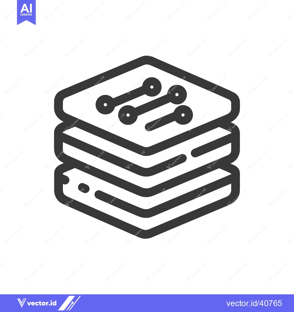 Premium Vector dari Layered Data Icon: Stacked Hexagons with Connection Lines, Minimalist