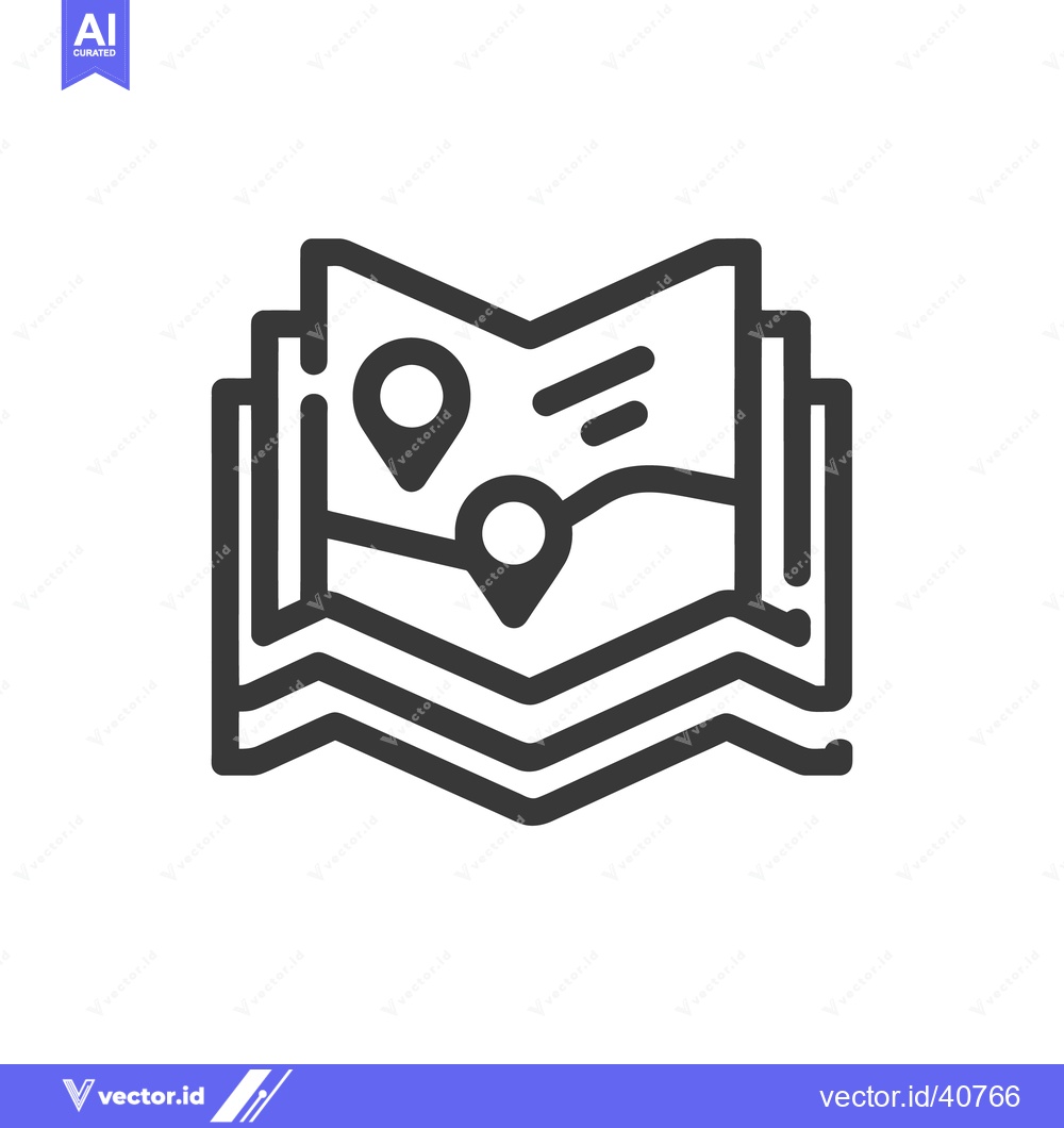 Premium Vector dari Detailed Map Icon with Location Pins and Terrain Lines, Bold Outline S