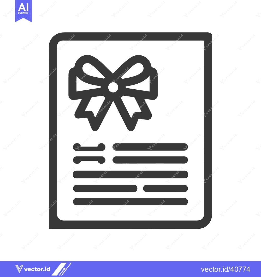 Premium Vector dari Gift Certificate Icon with Bow and Text Lines, Minimalist Design
