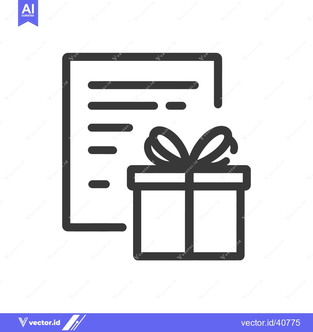 Premium Vector of Minimalist Icon: Gift Box with Ribbon and Document Outline