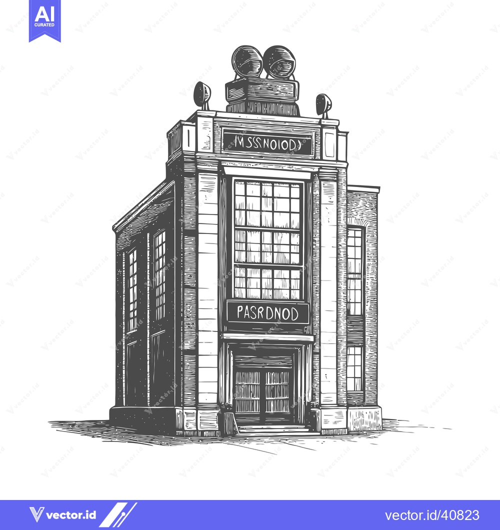 Premium Vector of Classic Building Architectural Drawing With Lights