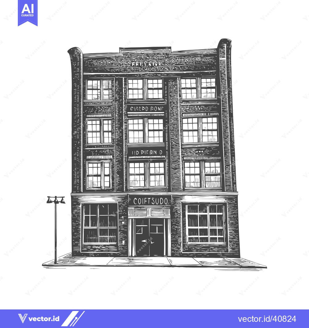 Premium Vector dari A Detailed Illustration Of A Brick Building With Large Windows