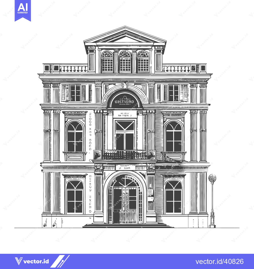 Premium Vector of Elegant Classical Building Architectural Drawing