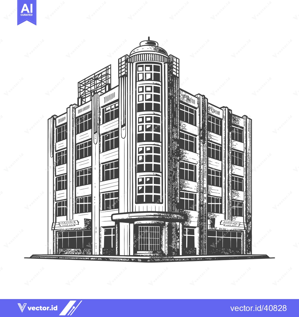 Premium Vector dari Art Deco Style Building Architectural Drawing Illustration