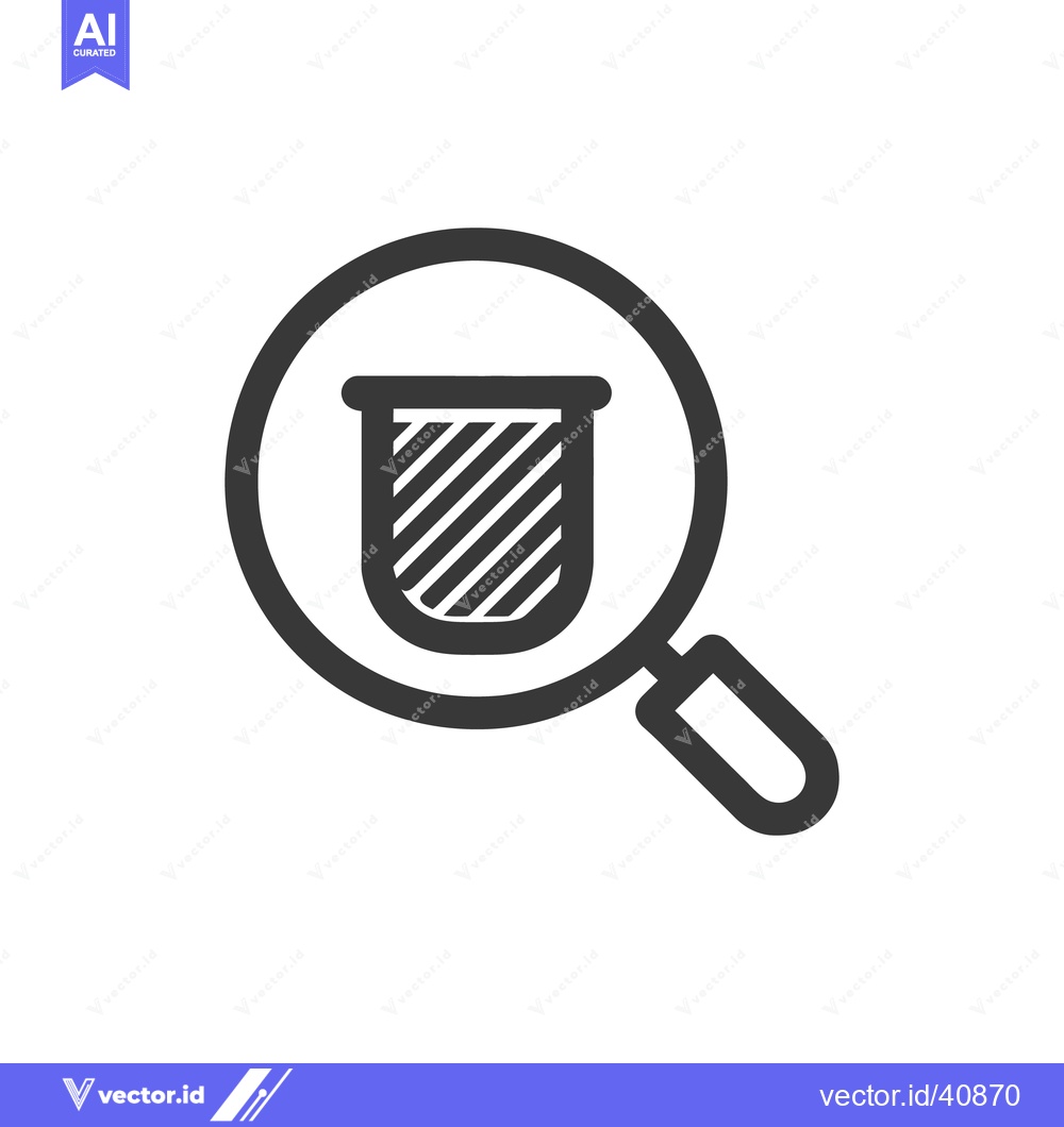Premium Vector dari Magnifying Glass Focuses on Striped Beaker, Science Icon