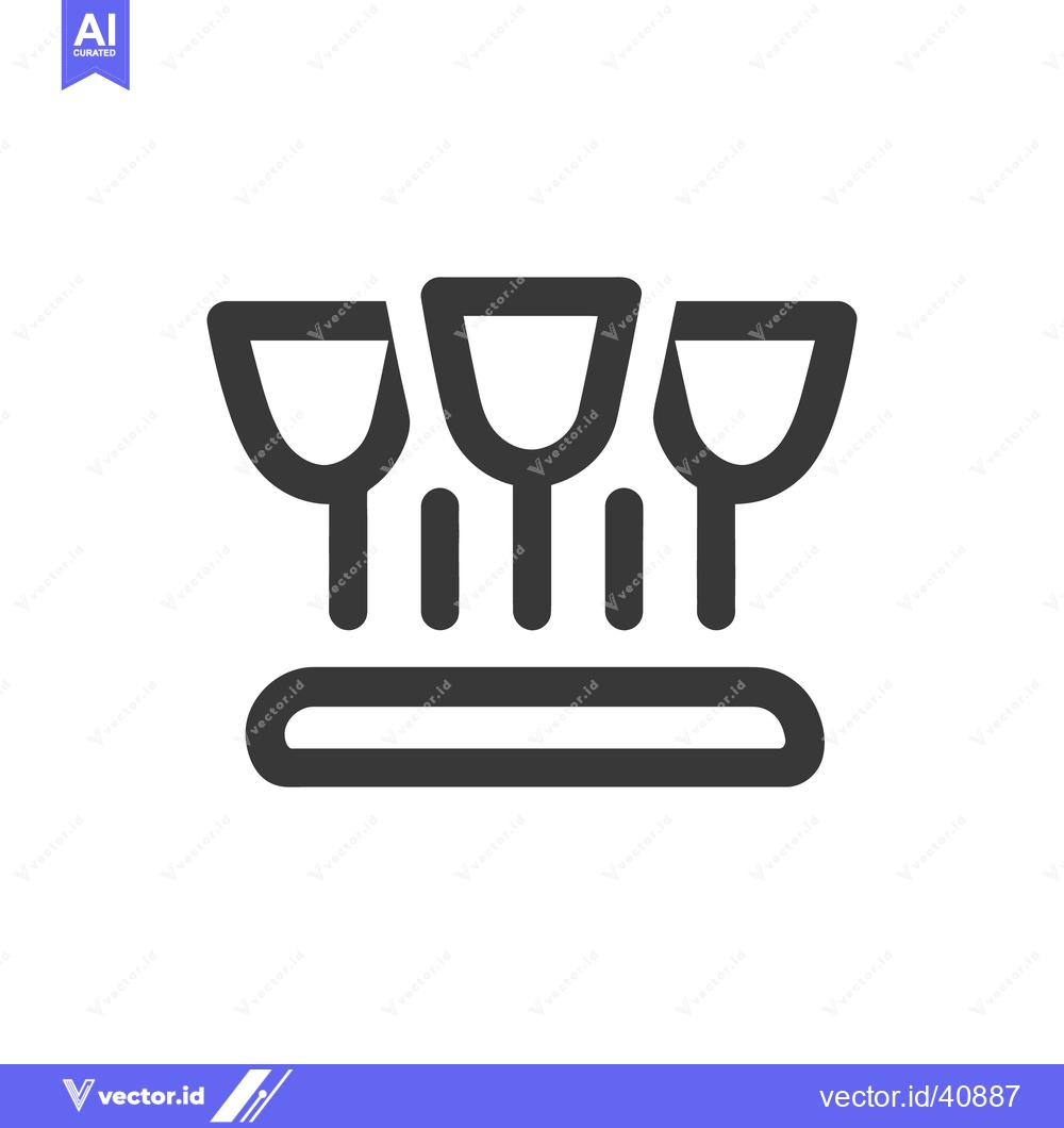 Premium Vector dari Minimalist Icon of Three Wine Glasses on a Tray, Dark Gray on White