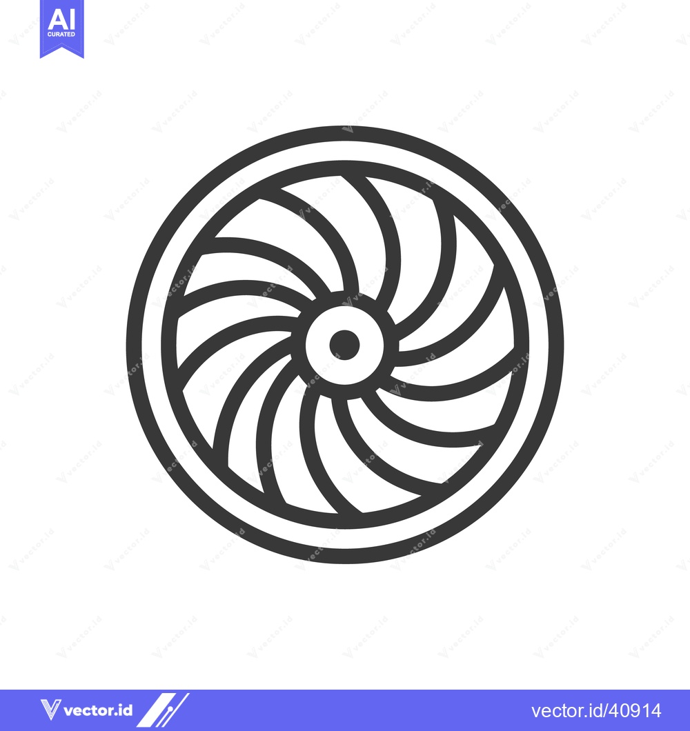 Premium Vector of Minimalist Fan Icon: Circular Design with Curved Blades and Central Hu
