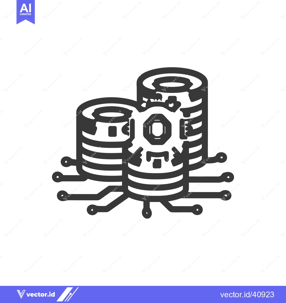 Premium Vector dari Digital Data Storage: Stylized Icon of Servers with Circuit Connection
