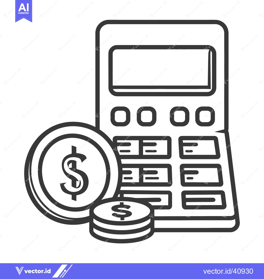 Premium Vector dari A black and white illustration depicts coins and a calculator