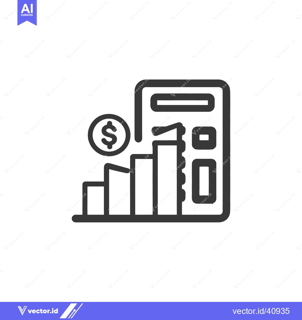 Premium Vector of Minimalist Icon of Calculator with Rising Bar Graph and Dollar Coin