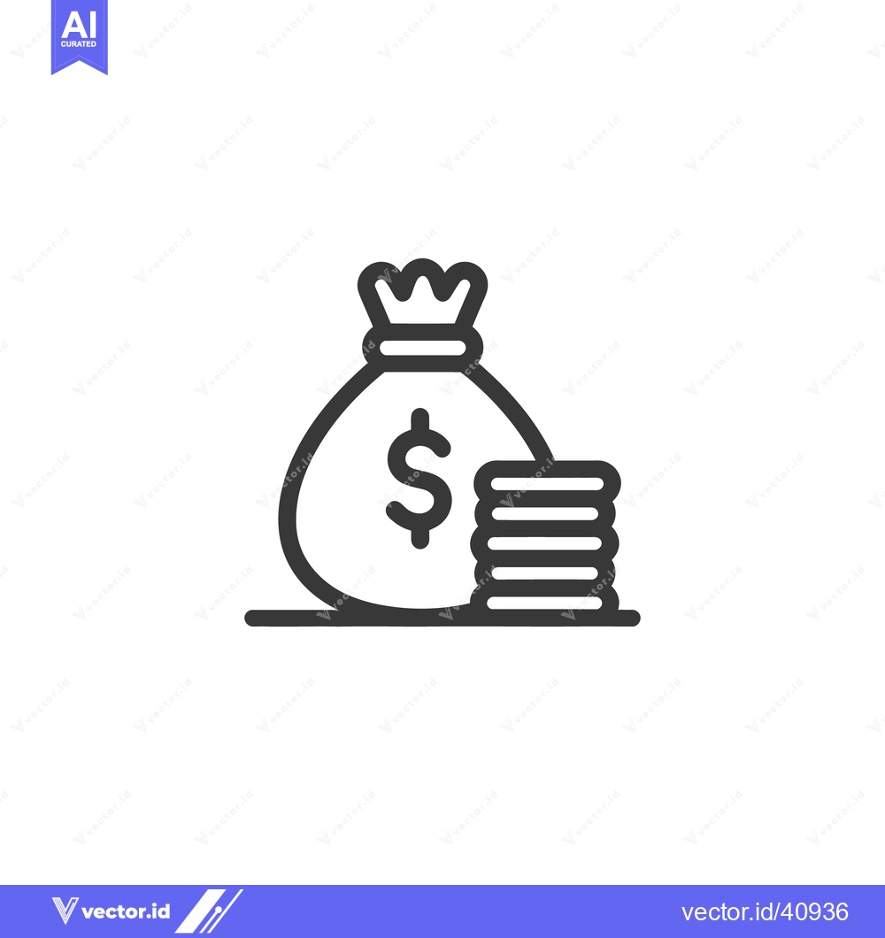 Premium Vector dari Minimalist Money Bag Icon with Stacked Coins Illustration
