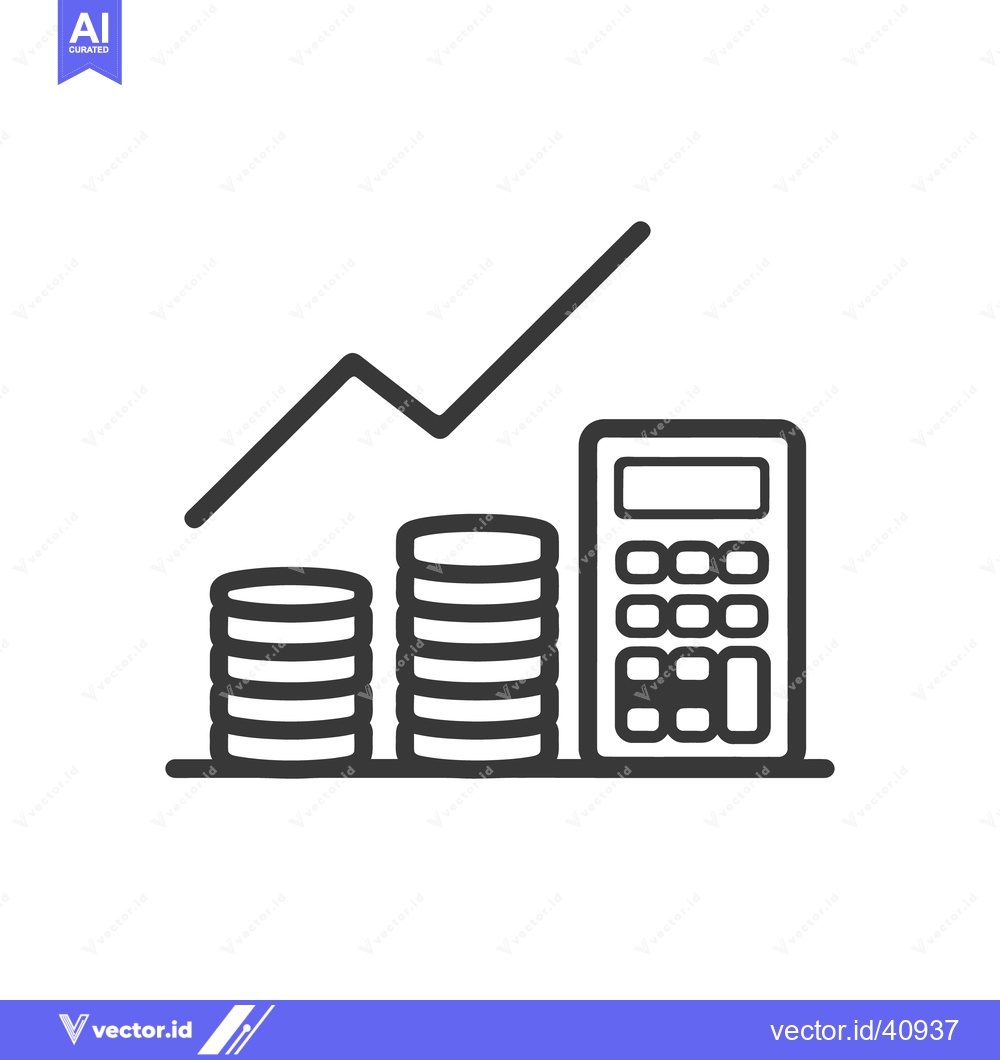 Premium Vector of Financial Growth Icon: Rising Graph, Coins, and Calculator Illustratio