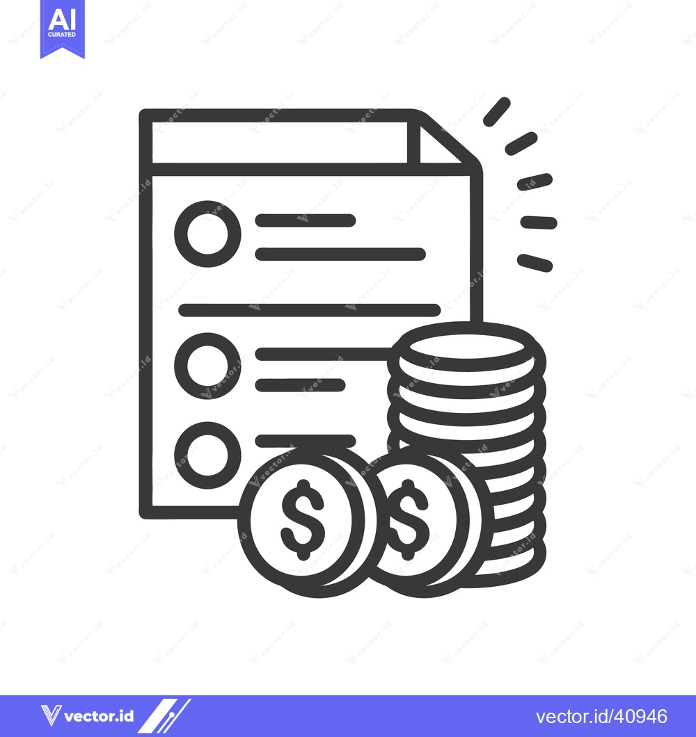Premium Vector dari A black and white illustration depicting a document and currency