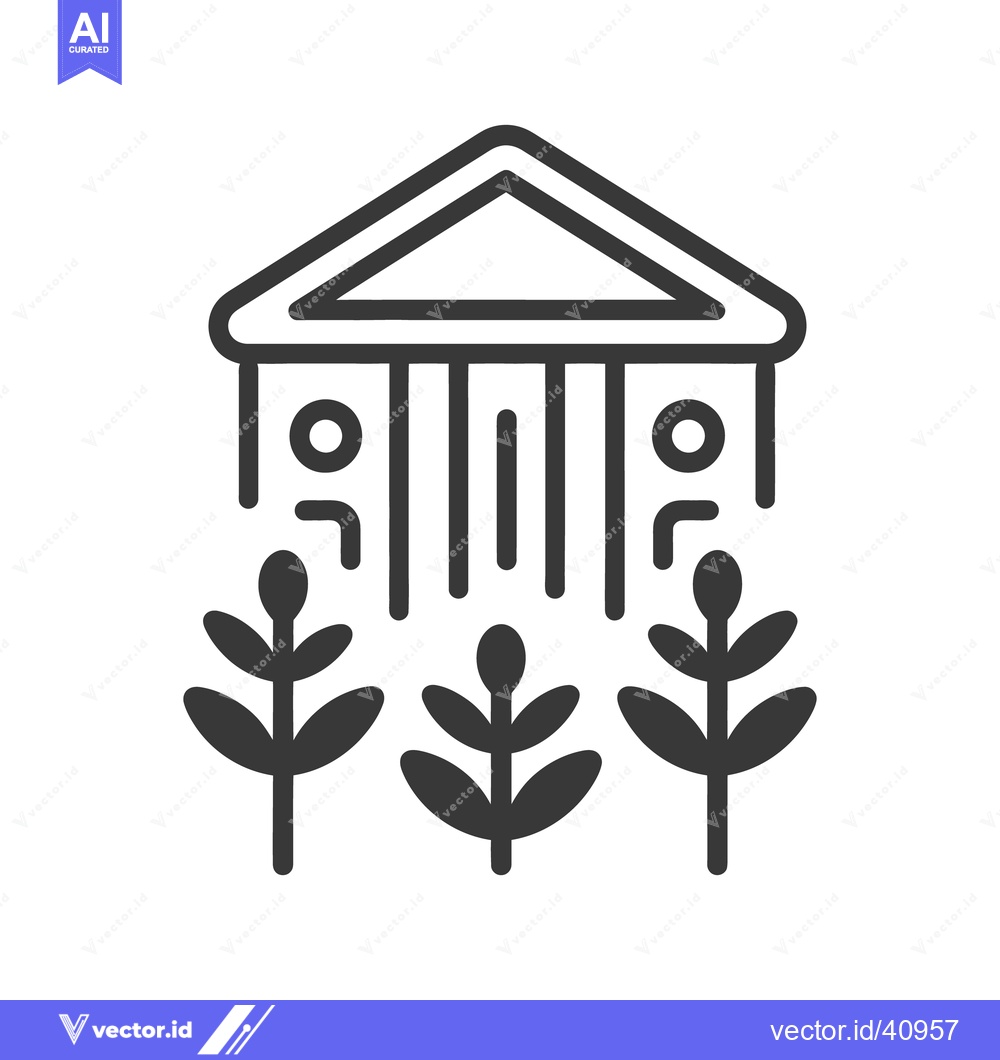 Premium Vector of An icon depicting a building with plants growing in front of it