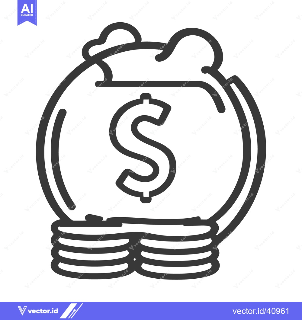 Premium Vector of A black and white line drawing of a money bag