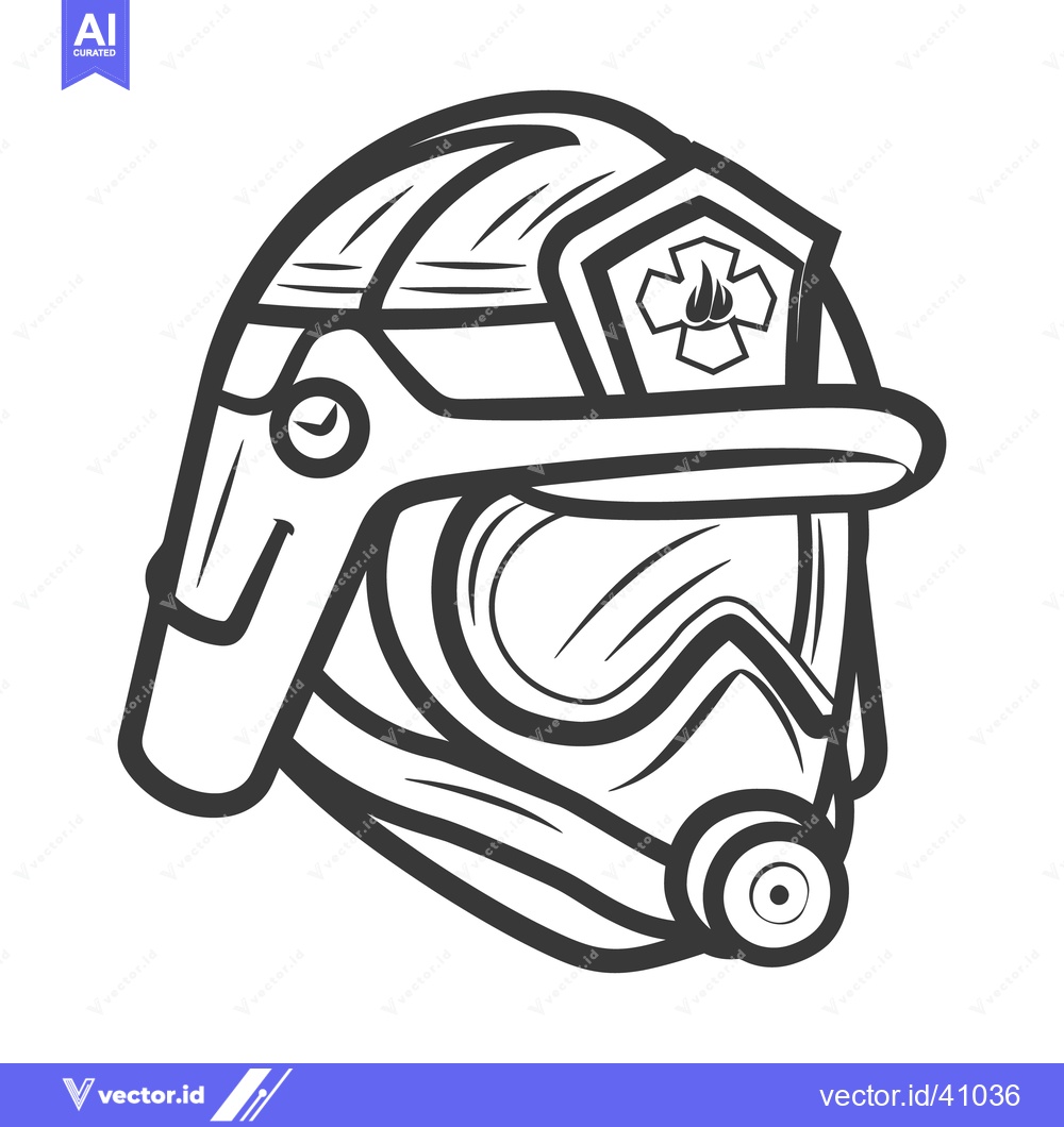 Premium Vector dari A black and white illustration of a firefighters protective helmet