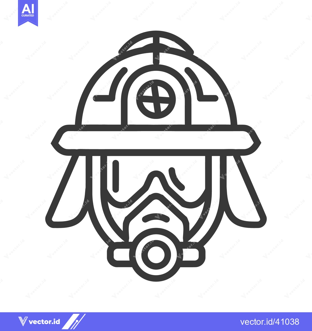 Premium Vector of A detailed linear illustration of a firefighter helmet and mask
