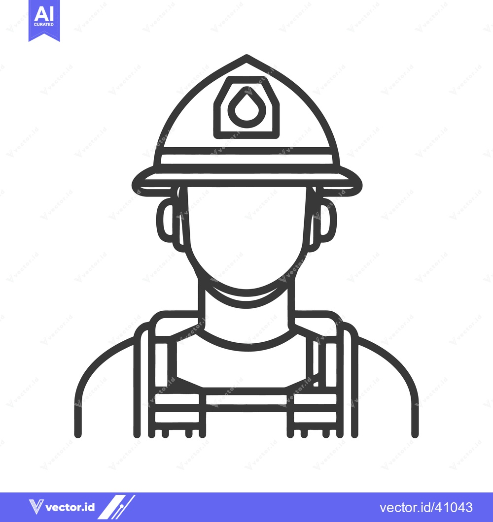 Premium Vector of A black and white vector drawing of a firefighter portrait