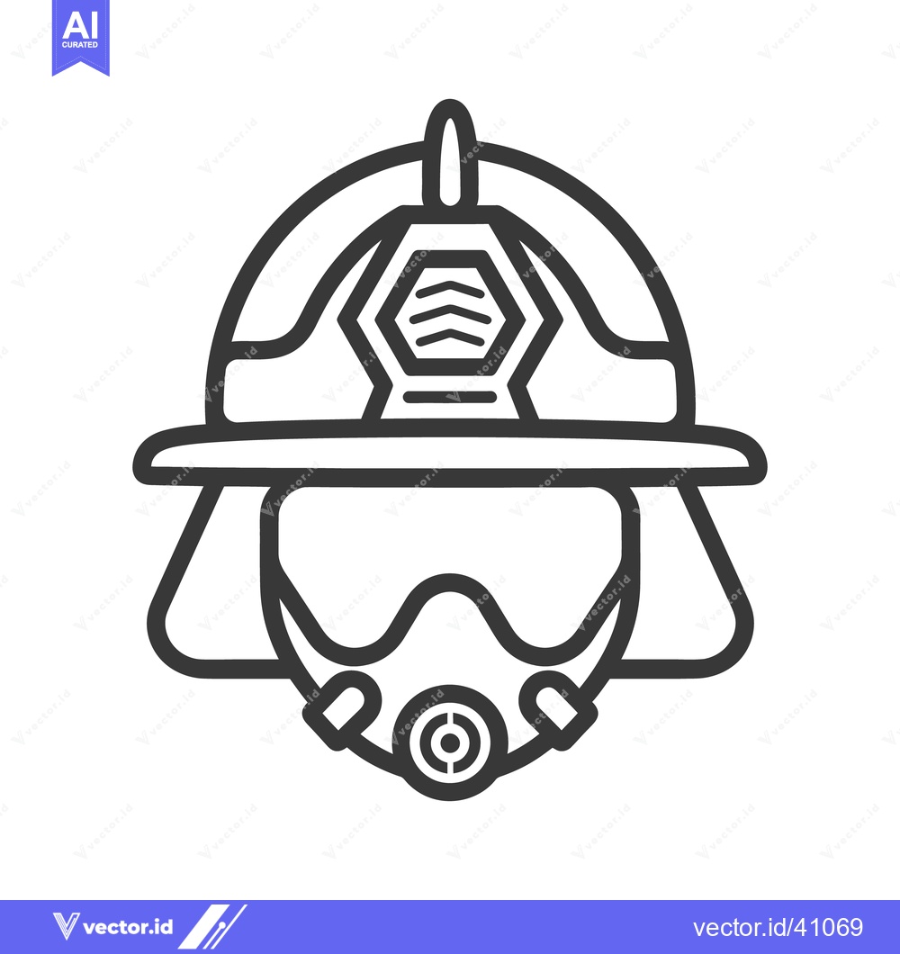 Premium Vector dari A stylized black and white graphic of a firefighters helmet and mask