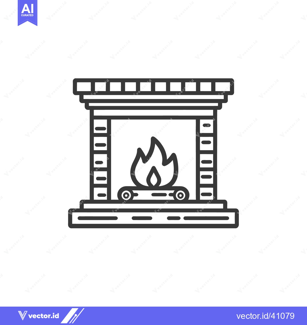 Premium Vector dari Minimalist Fireplace Icon: Cozy Hearth with Burning Logs, Line Art