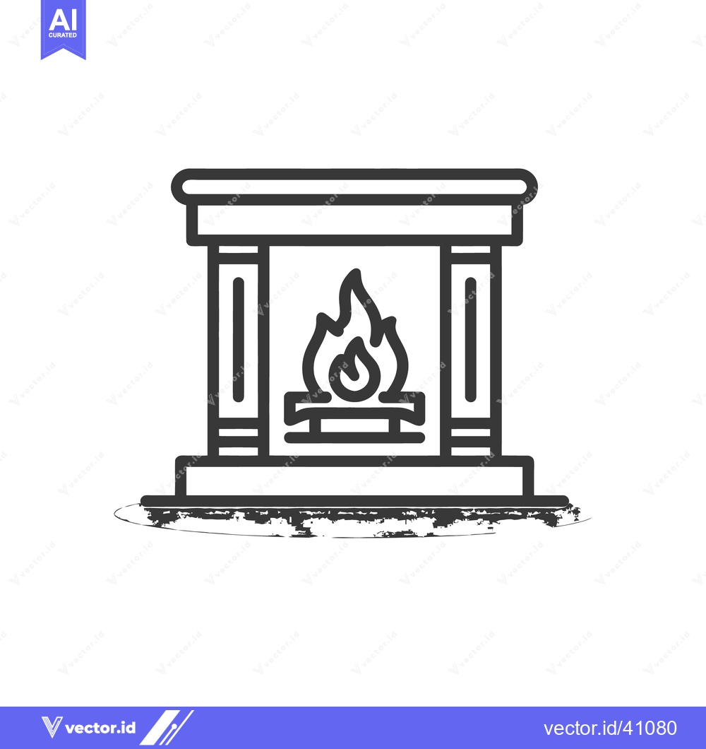 Premium Vector dari Minimalist Fireplace Icon with Burning Flame and Grunge Base