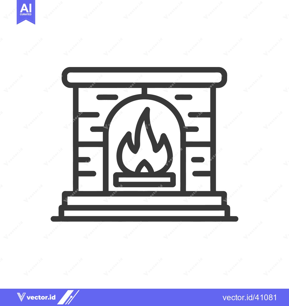 Premium Vector of Minimalist Fireplace Icon with Burning Flames, Bold Outline Design