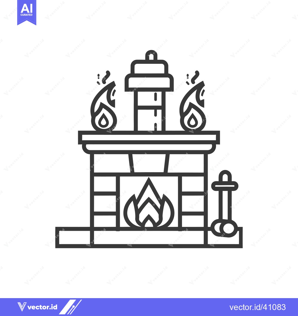 Premium Vector dari Fireplace with a Burning Fire and a Fire Poker