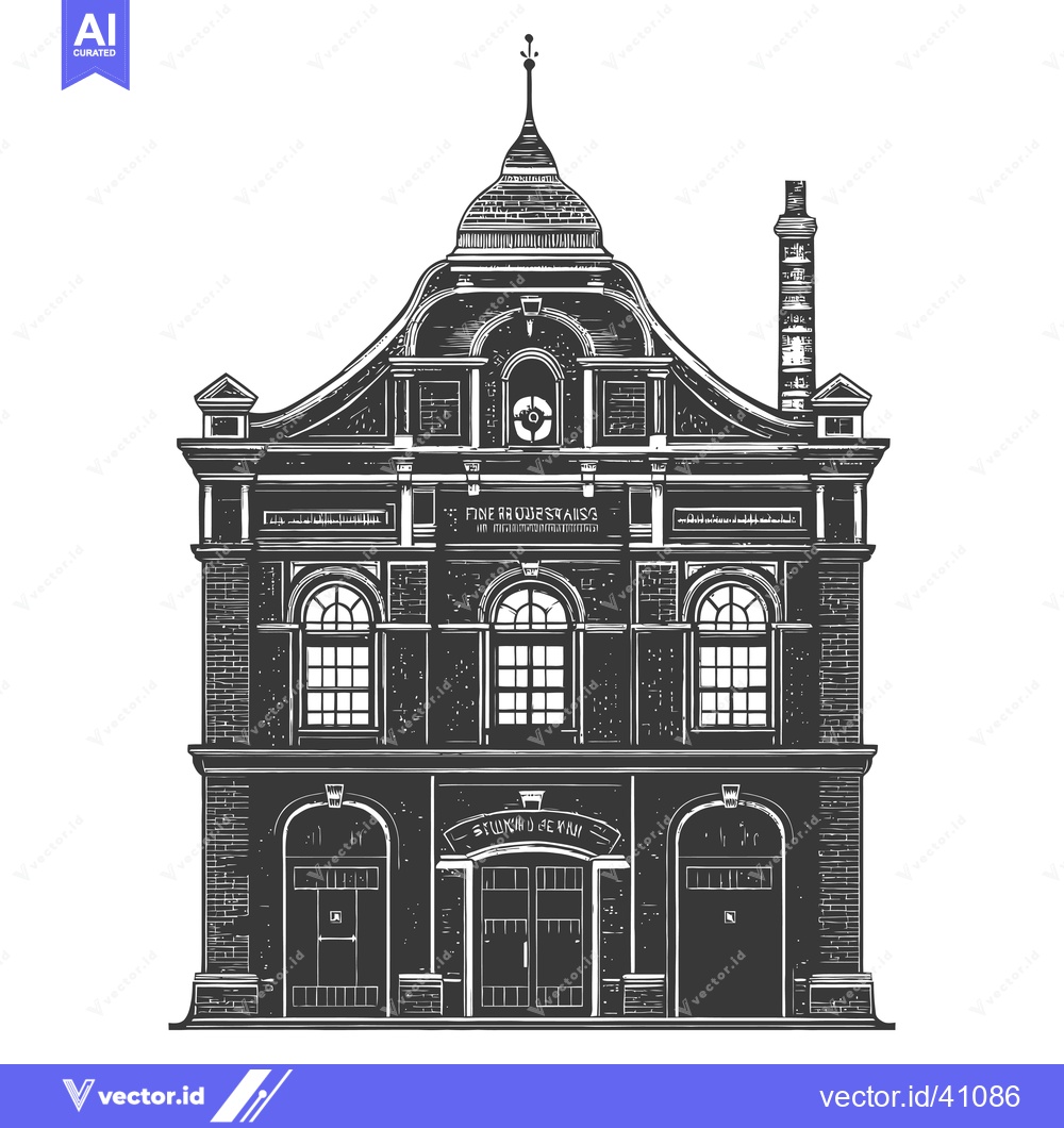 Premium Vector of Vintage Firehouse Building Architectural Illustration
