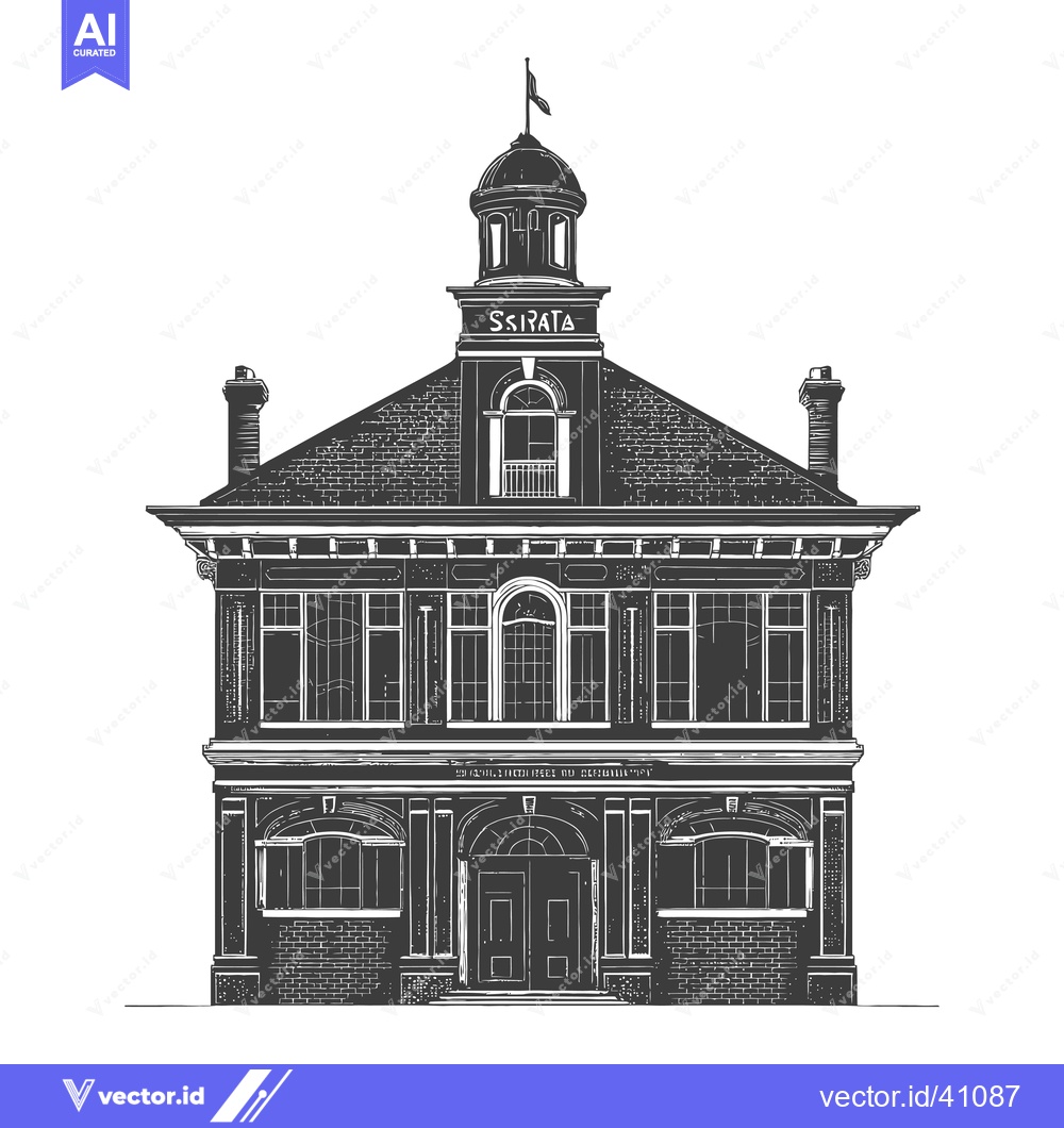 Premium Vector dari Engraving of a historical brick building with a cupola