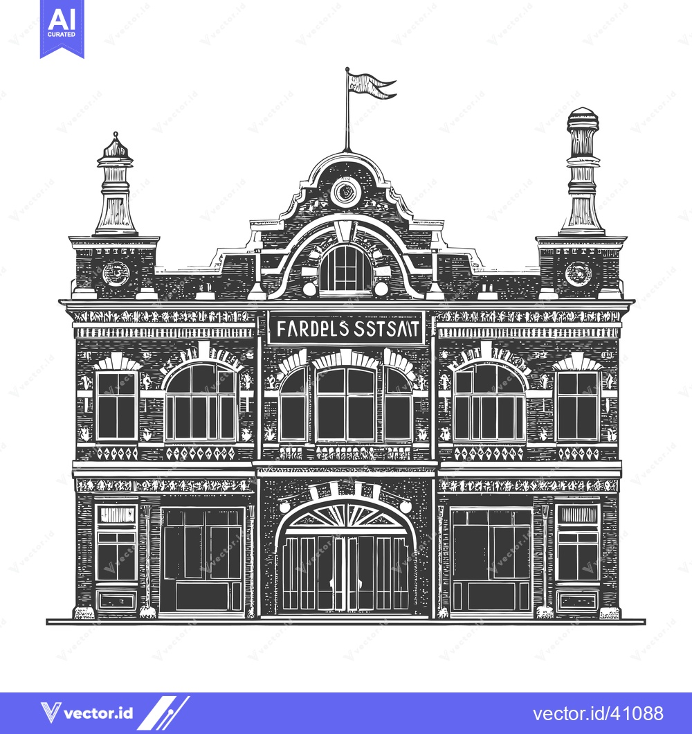 Premium Vector of Engraving of an ornate brick building with a large central doorway