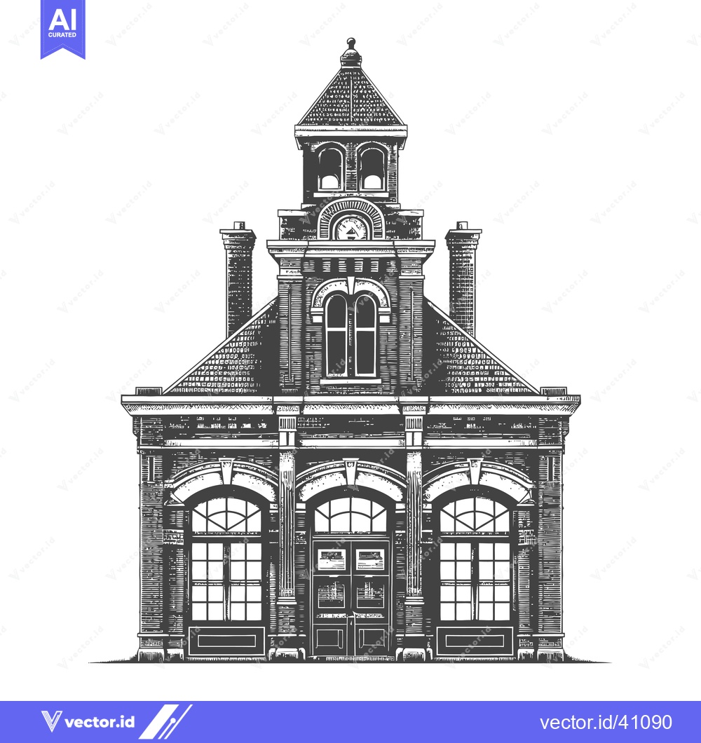 Premium Vector dari Elegant Brick Building with Clock Tower Design