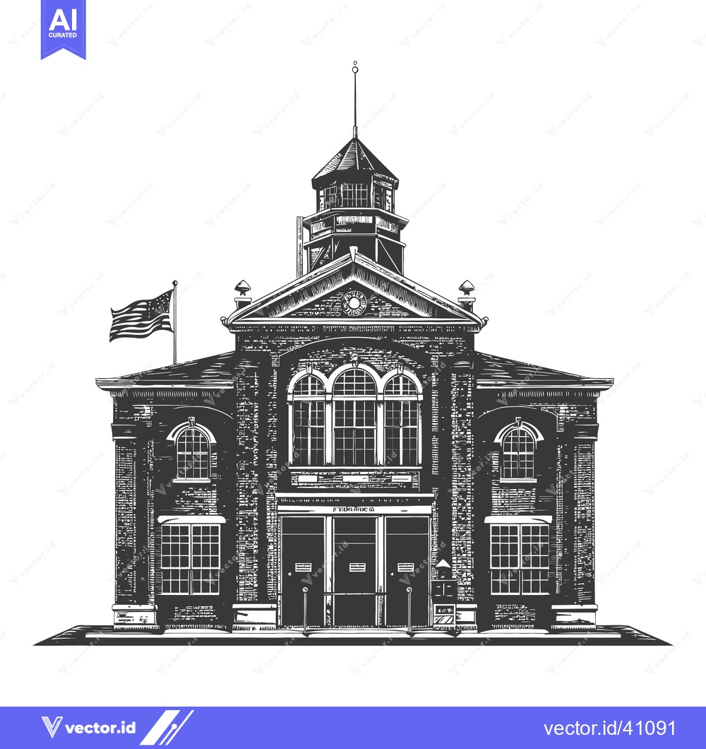 Premium Vector dari A Detailed Illustration Of An Old Brick Building With A Tower