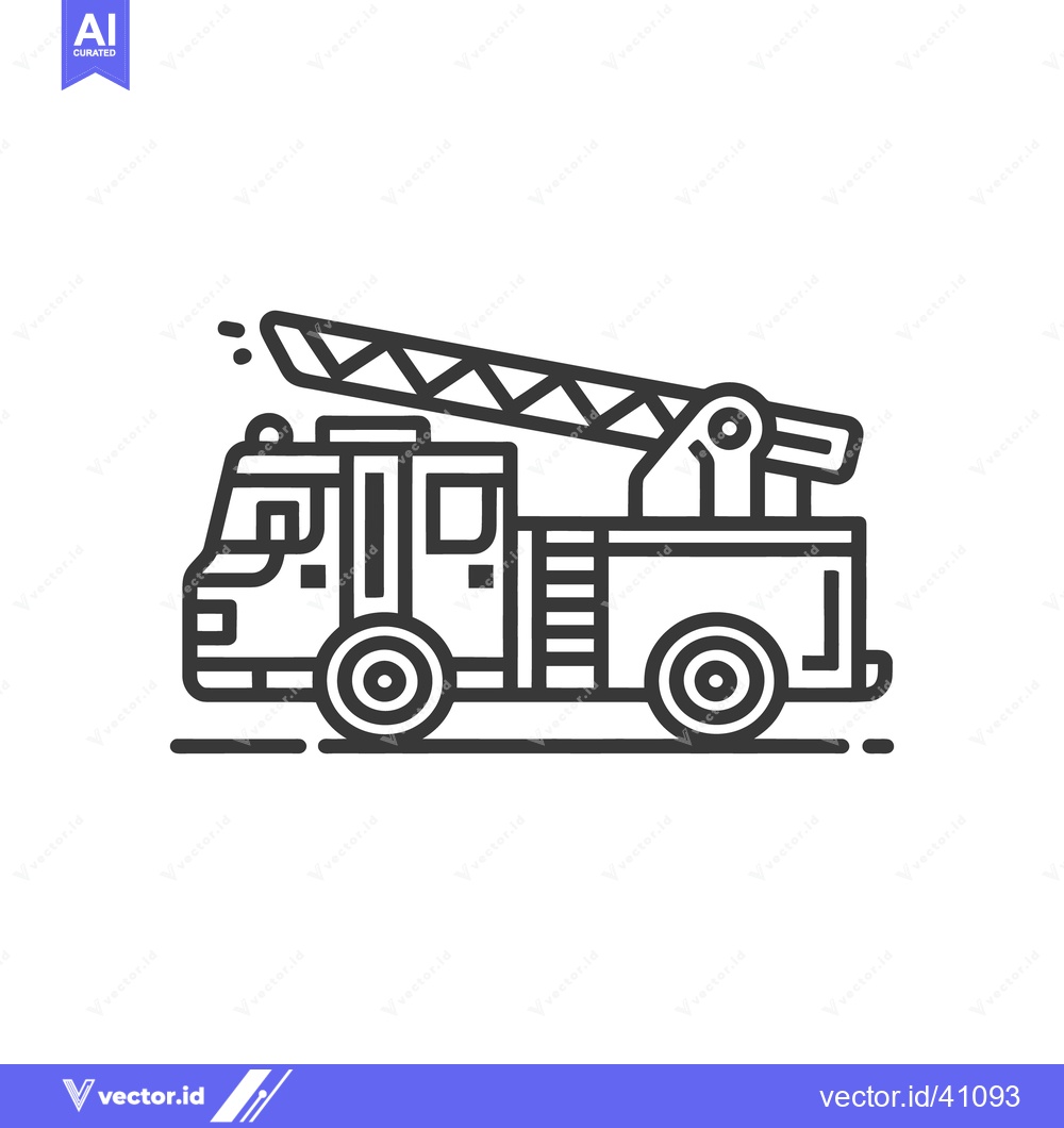 Premium Vector of Firetruck Icon: Bold Line Art Depicting Emergency Vehicle with Ladder
