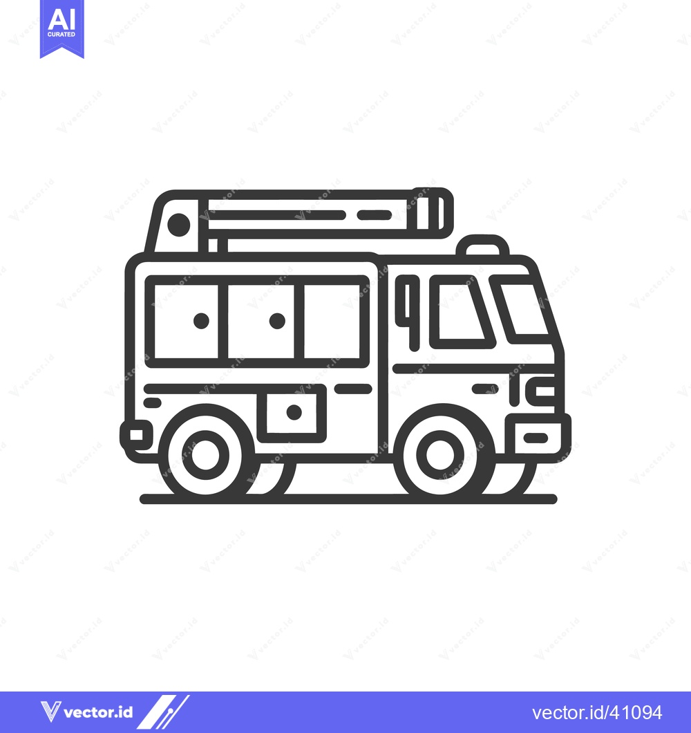 Premium Vector of Minimalist Fire Truck Icon: Bold Outline, Emergency Vehicle Symbol