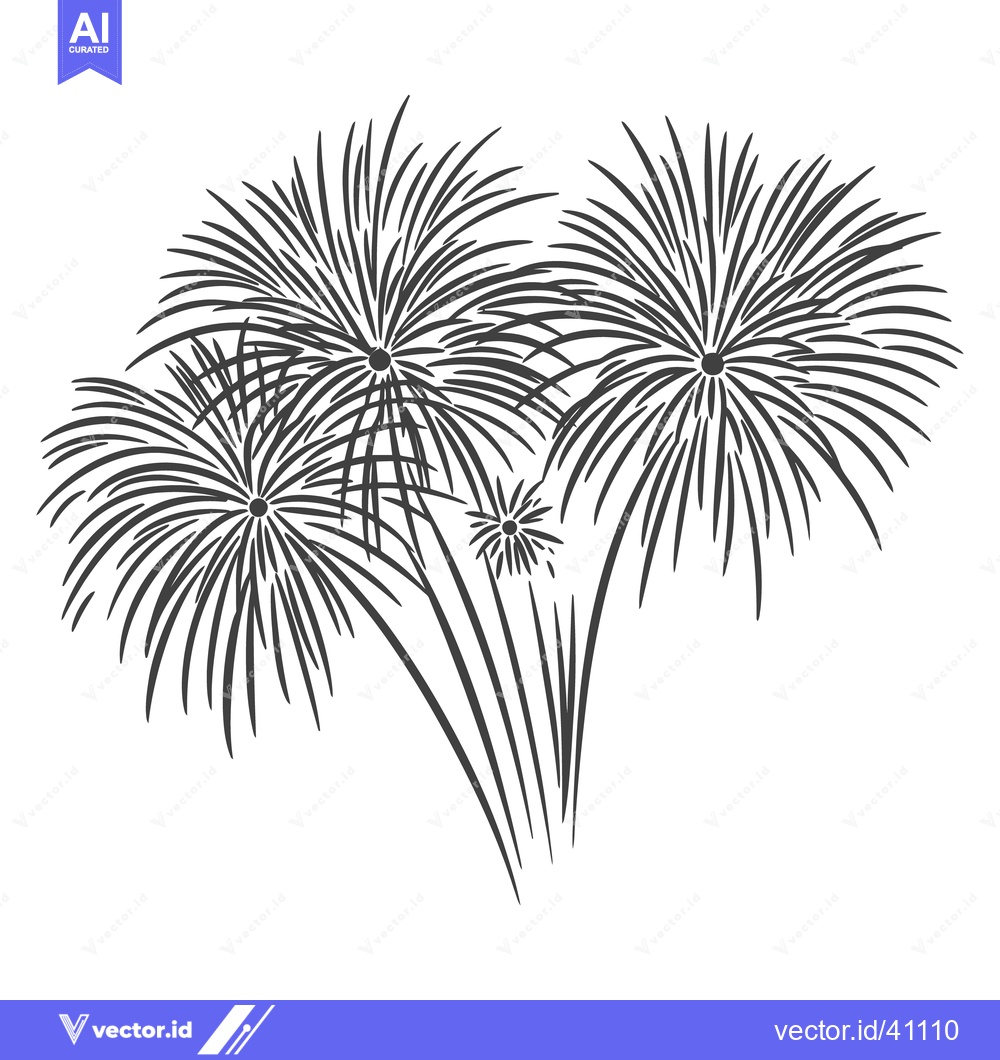 Premium Vector of Black and white illustration depicts stylized fireworks explosions in