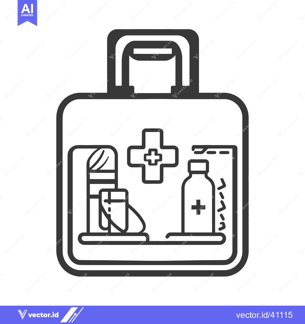Premium Vector dari An illustrated first aid kit containing medical supplies and items