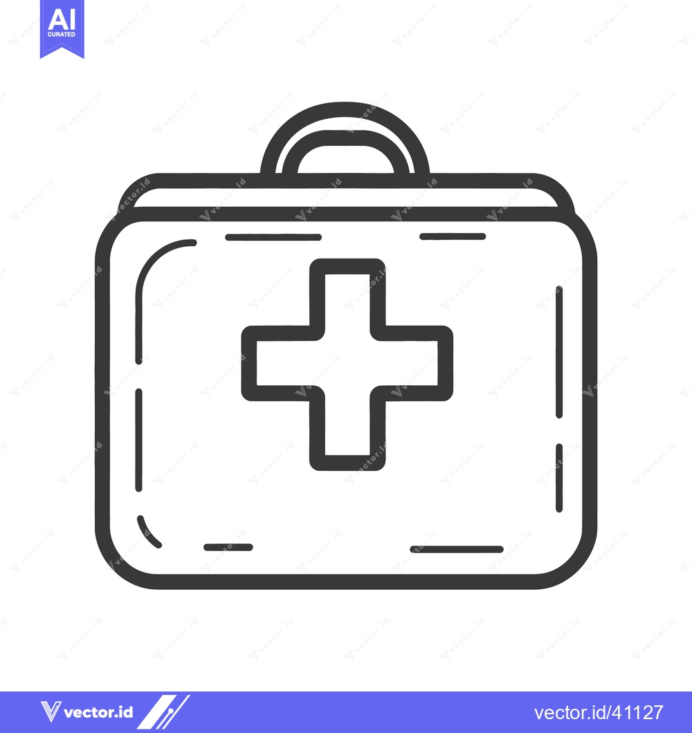 Premium Vector dari A simple line drawing depicts a first aid medical bag