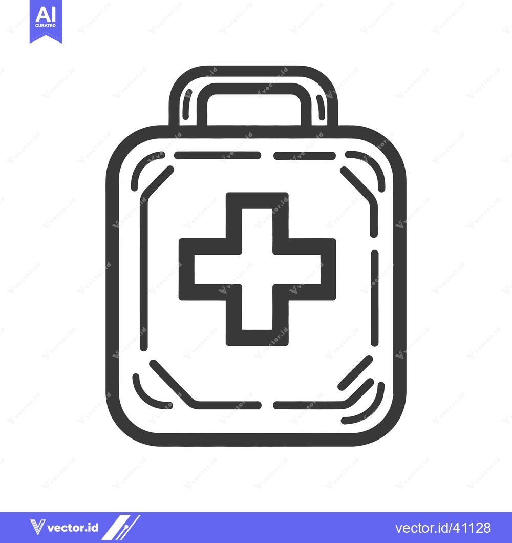 Premium Vector of An illustrated first aid kit with a prominent white medical cross