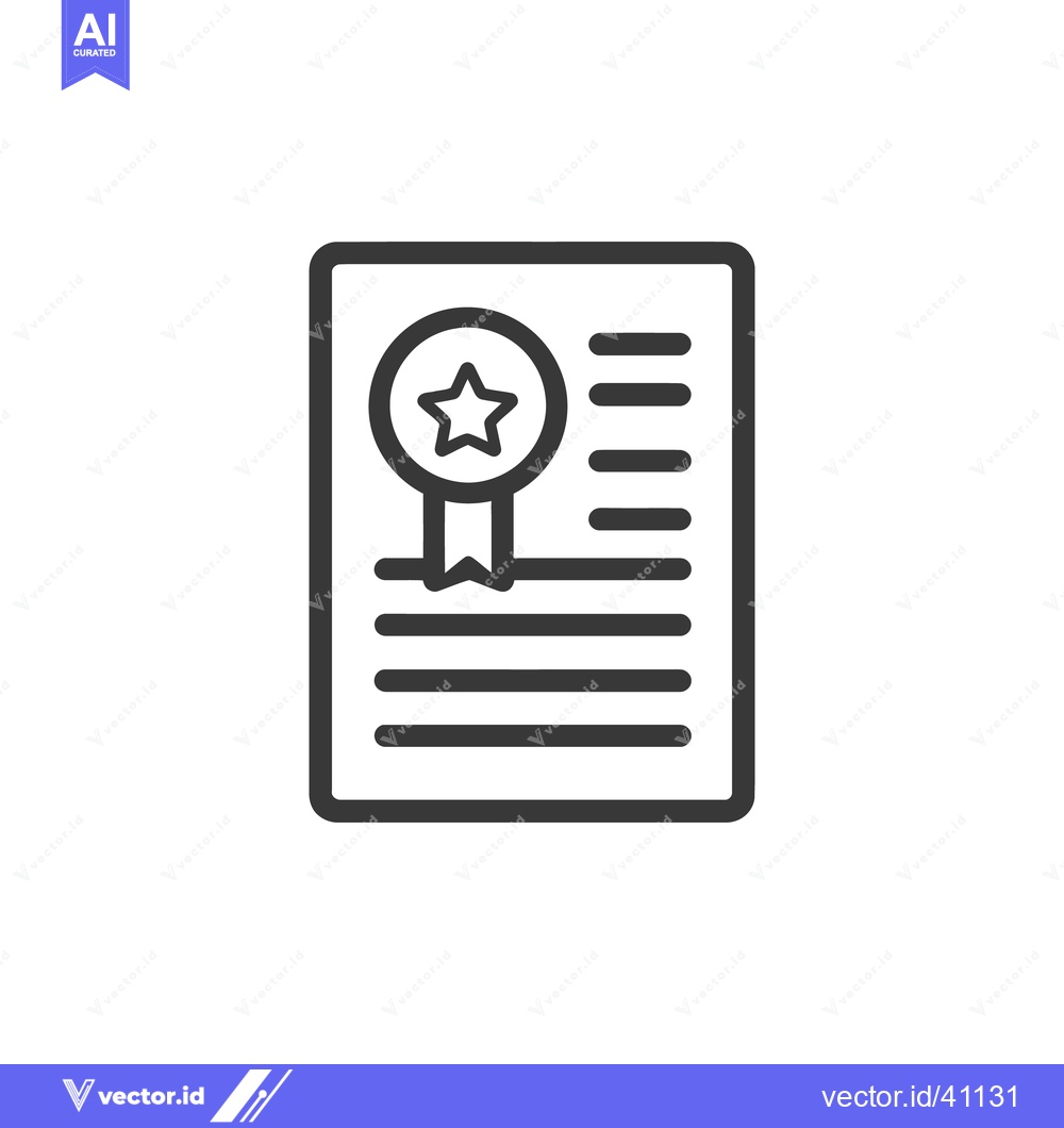 Premium Vector dari Achievement Certificate Icon with Star Seal and Text Lines, Outline St