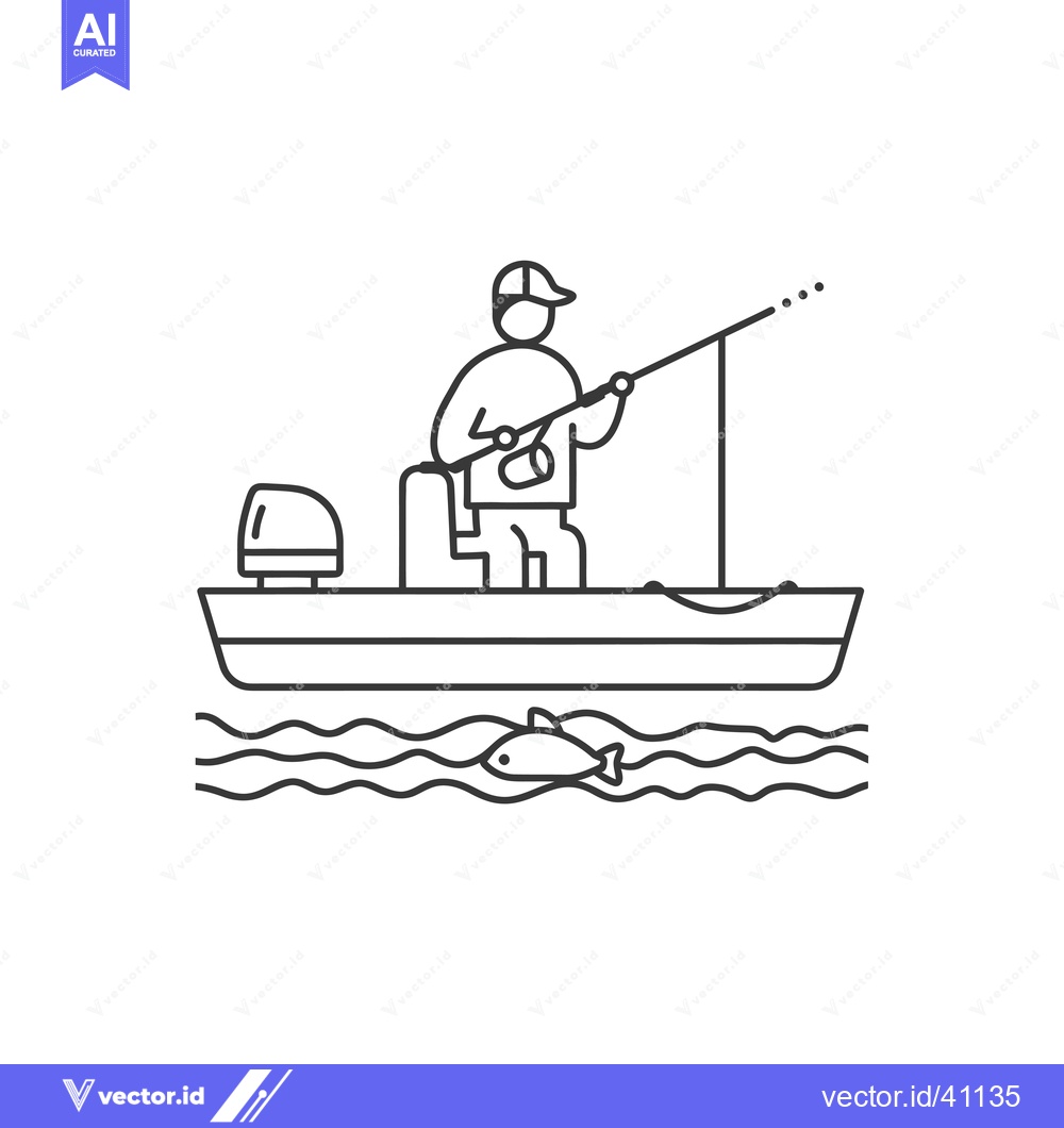 Premium Vector of Fisherman in a Boat Casting a Line with a Fish Below