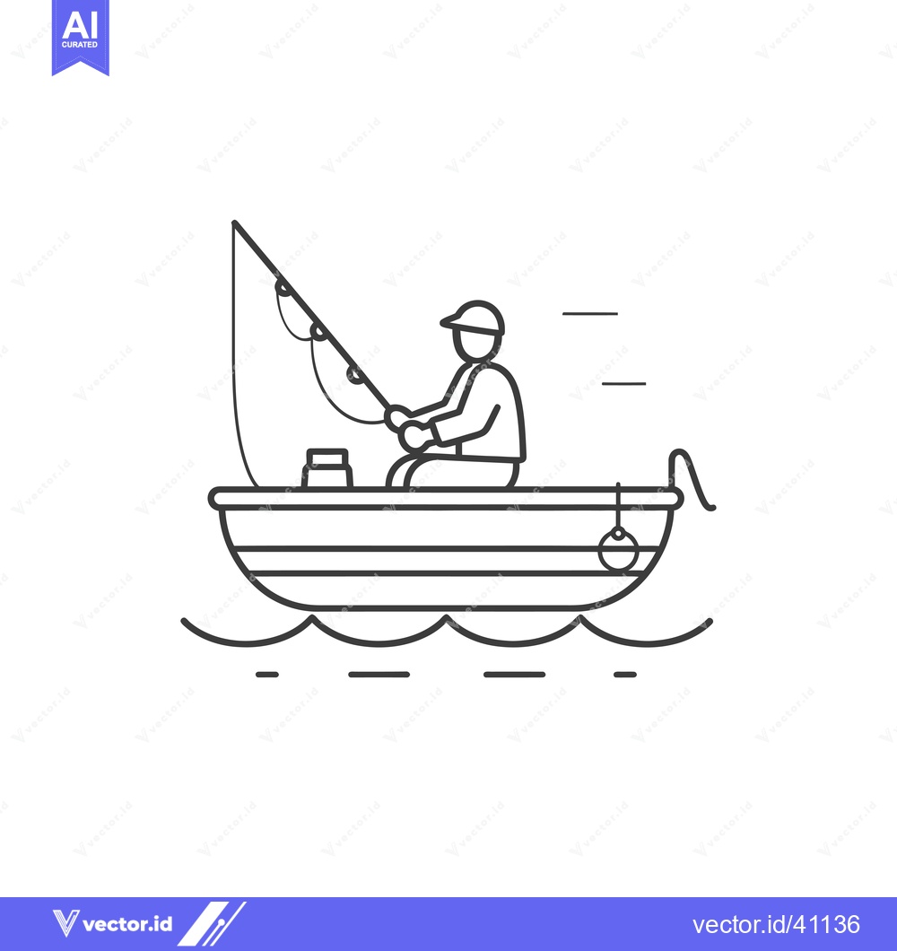 Premium Vector dari Fisherman in a Boat with a Fishing Rod
